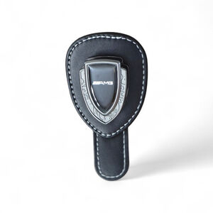 AMG Black Silver Leather One Size Car Visor Sunglasses Holder‎